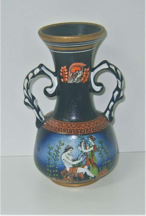 SALE - "GREEK GODS" PAIR OF ORNAMENTAL CERAMIC VASES SIGNED - EXQUISITE FOR DISPLAY - sold as a set.