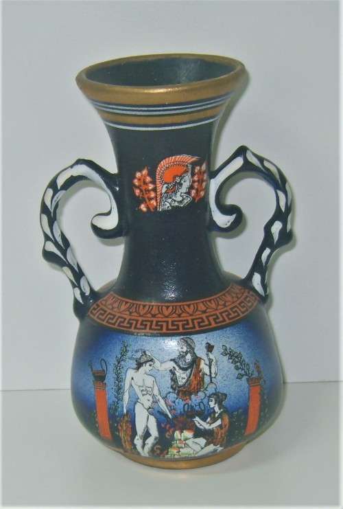SALE - "GREEK GODS" PAIR OF ORNAMENTAL CERAMIC VASES SIGNED - EXQUISITE FOR DISPLAY - sold as a set.
