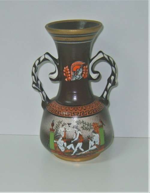 SALE - "GREEK GODS" PAIR OF ORNAMENTAL CERAMIC VASES SIGNED - EXQUISITE FOR DISPLAY - sold as a set.