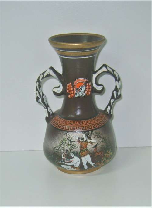 SALE - "GREEK GODS" PAIR OF ORNAMENTAL CERAMIC VASES SIGNED - EXQUISITE FOR DISPLAY - sold as a set.