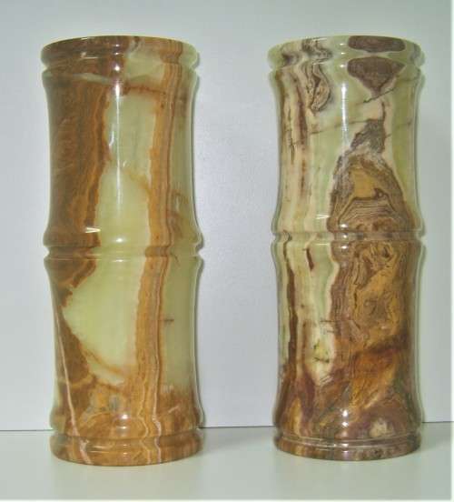 STUNNING VINTAGE Set of 2 MARBLE / ONYX VASES, 20cm