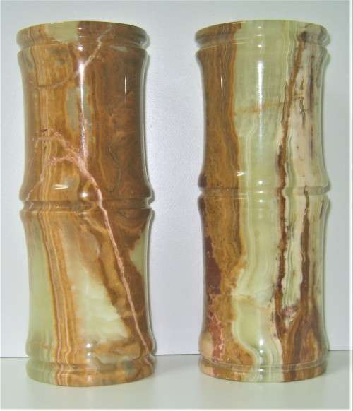 STUNNING VINTAGE Set of 2 MARBLE / ONYX VASES, 20cm