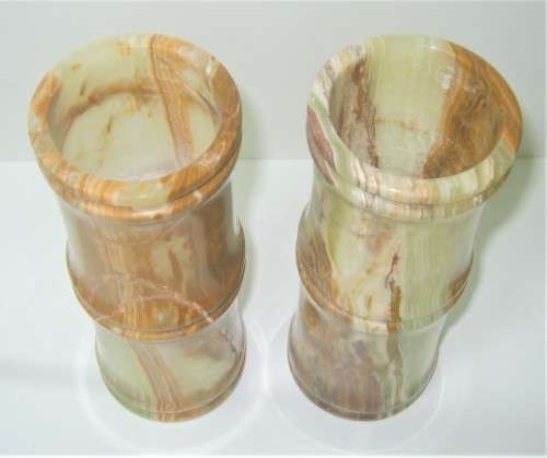 STUNNING VINTAGE Set of 2 MARBLE / ONYX VASES, 20cm