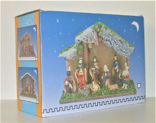 NATIVITY SCENE MANGER, BABY JESUS, VIRGIN MARY, ST. JOSEPH, MAGGI, SHEPHERD - STONE RESIN FIGURINES