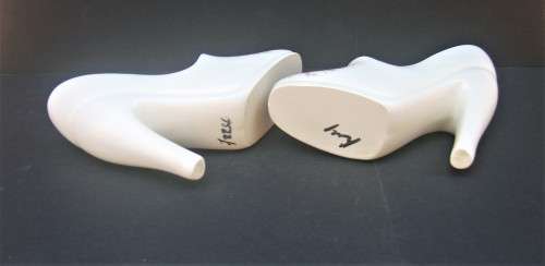 SIGNED VINTAGE PORCELAIN HIGH HEELED SHOES - CRESCENT POTTERIES - SIGNED "F 224"