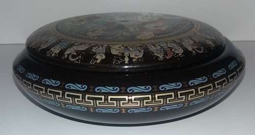 GAY MYTHOLOGY 24KT GOLD GILDED CERAMIC ANCIENT GREEK SIGNED TRINKET BOX IN COBALT BLUE 14 cm