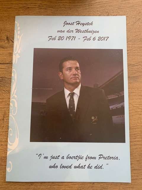 Joost van der Westhuizen Funeral Letter