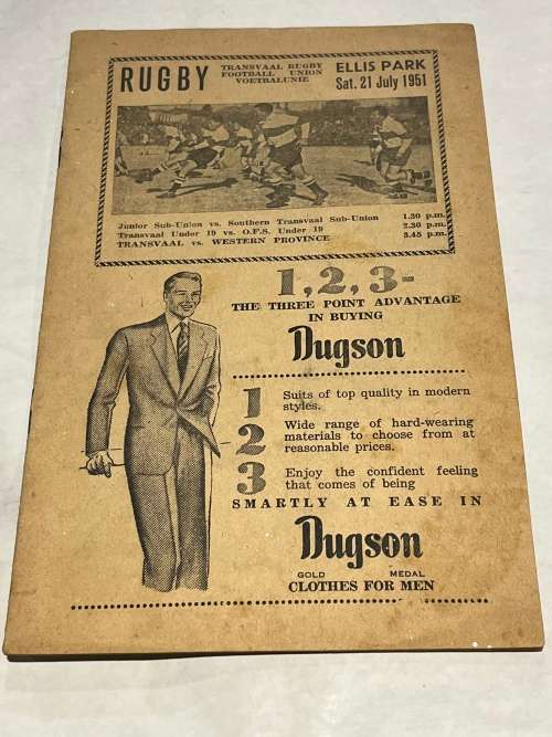 Rugby Programme - Transvaal vs Western-Province 21/07/1951