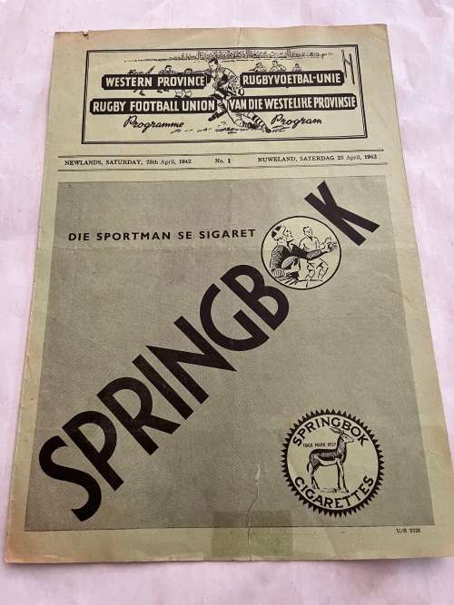 Rugby Programme - Paarl Gim vs Wynberg/Air Force vs University/Hamiltons vs Maties 25/04/1942