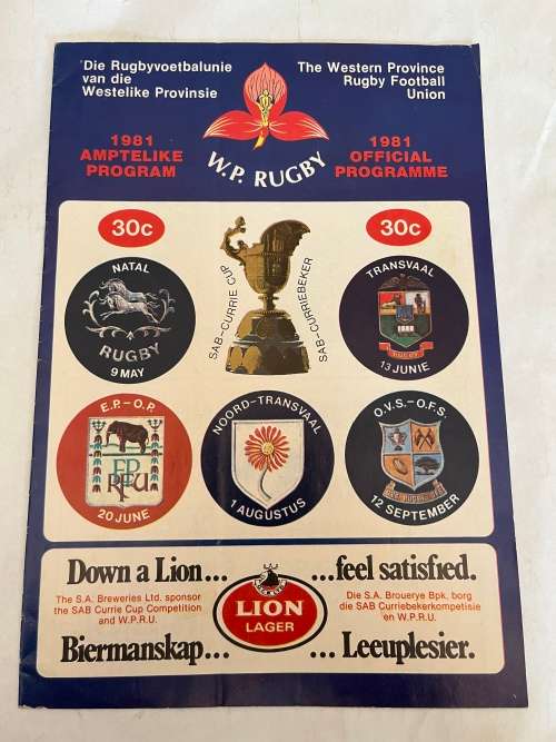 Rugby Programme - Western-Province vs Transvaal 13/06/1981