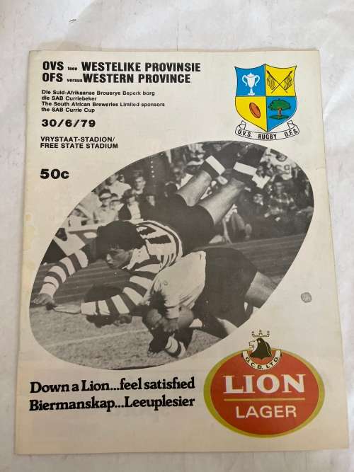 Rugby Programme - OFS vs Western-Province 30/06/1979