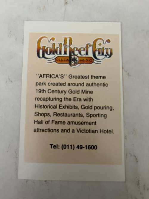 Rare 1992 Rugby Card - Gold Reef City Redemption Card.