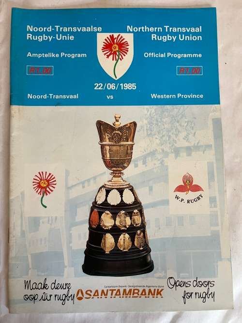 Rugby Programme - Noord-Transvaal vs Western Province 22/06/1985