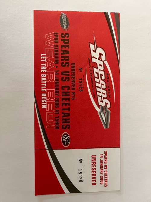 Rugby Ticket - Southern Spears (Eastern Province) vs Cheetahs 14/01/2006