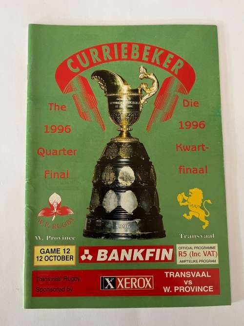 Rugby Programme - Transvaal vs Western-Province 12/10/1996