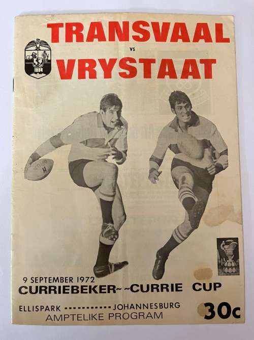 Rugby Programme - Transvaal vs Free State 09/09/1972