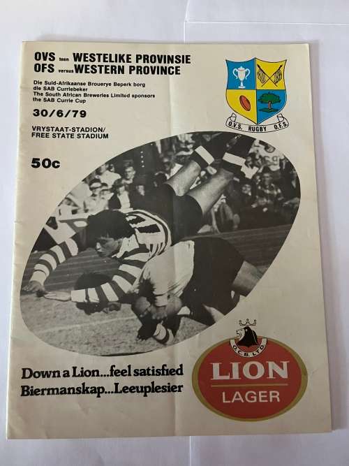 Rugby Programme - Free State vs Western Province 30/06/79