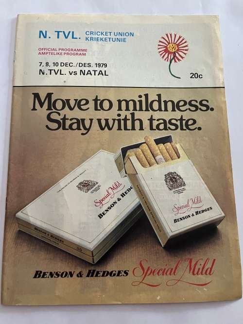 Cricket Programme *SIGNED* - Northern Transvaal vs Natal 7/8/10 Dec 1979