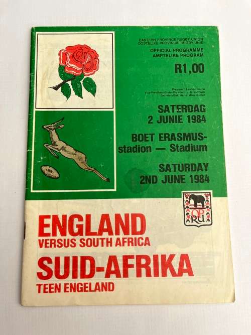 Rugby Programme - Springboks vs England 02/06/1984