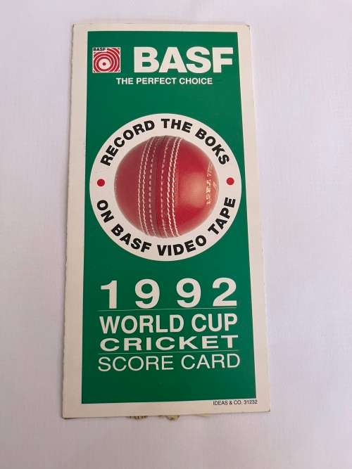 Cricket - 1992 World Cup Cricket Score Card/Itinerary/Fixture Card