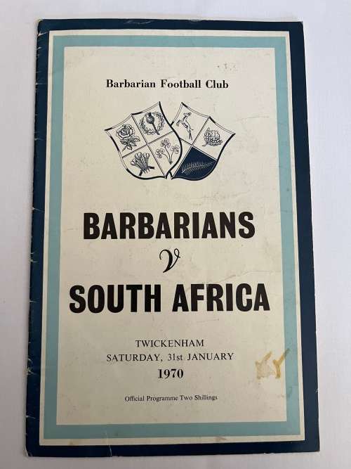 Rugby Programme - South-Africa vs Barbarians 31/01/1970