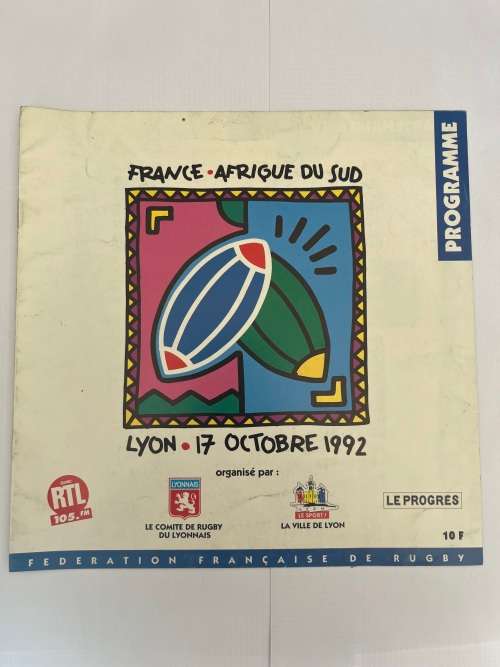 Rugby Programme - France vs South-Africa 17/10/1992