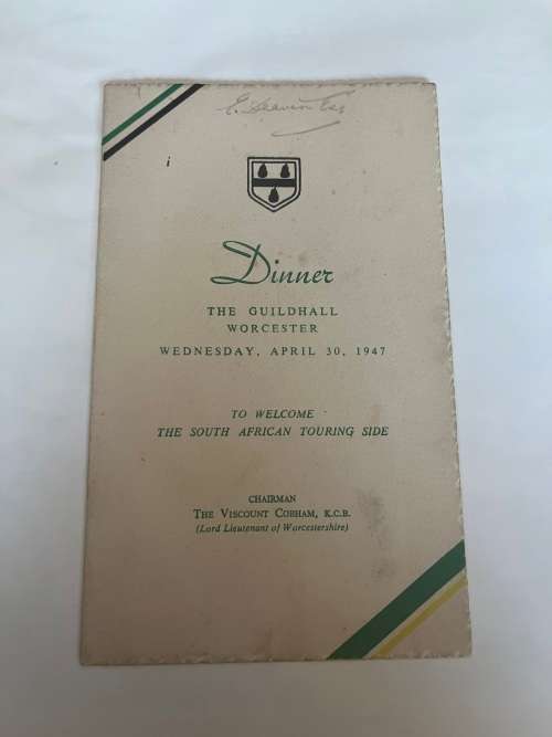 Cricket Dinner Menu - Welcome of the South-African Touring Side in UK 30/04/1947