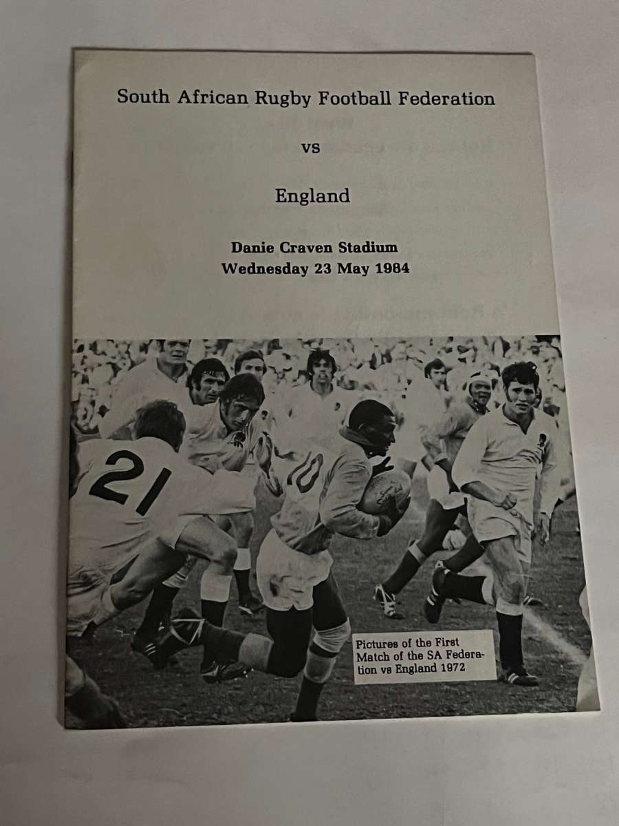 Rugby Programme - SA Rugby Football Federation vs England 23/05/1984