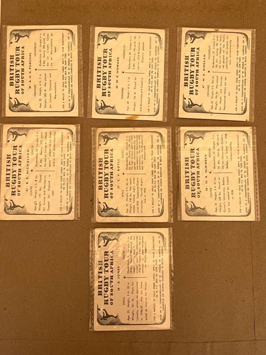 Rugby Cards - 1938 British Lions Tour to South-Africa Rugby Cards * 7