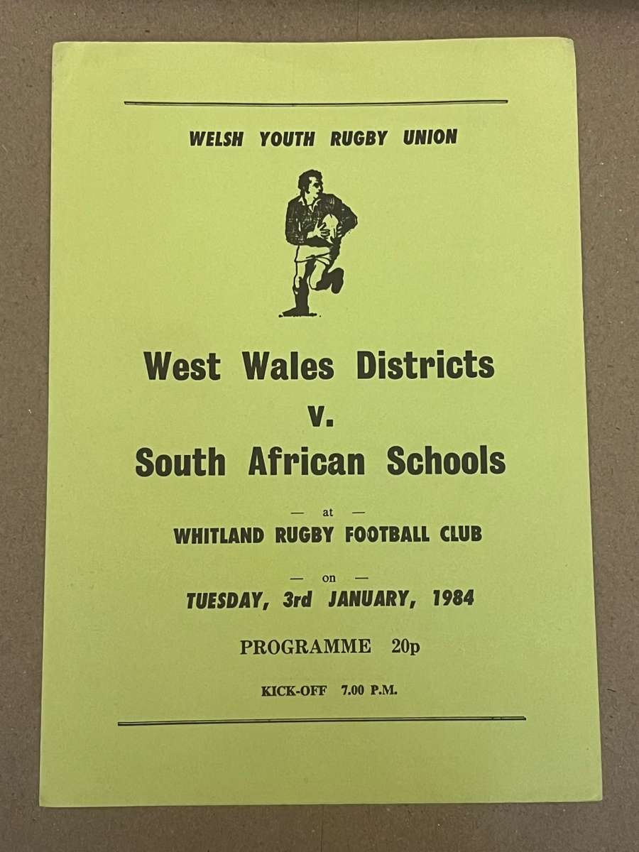 Rugby Programme - West Wales Districts vs SA Schools 03/01/1984