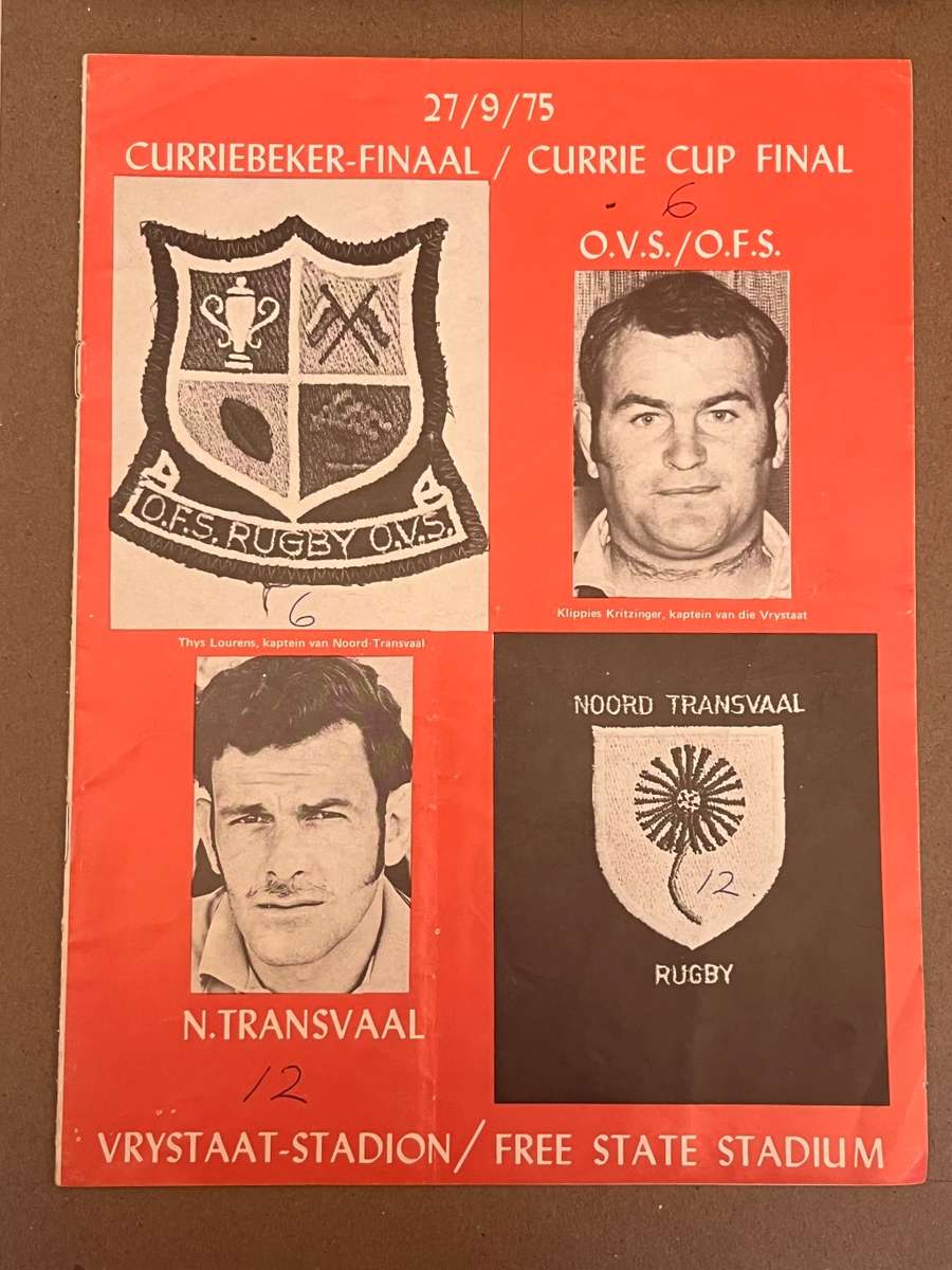 Rugby Programme - Free State vs Northern-Transvaal 27/09/1975 *CURRIE CUP FINAL*