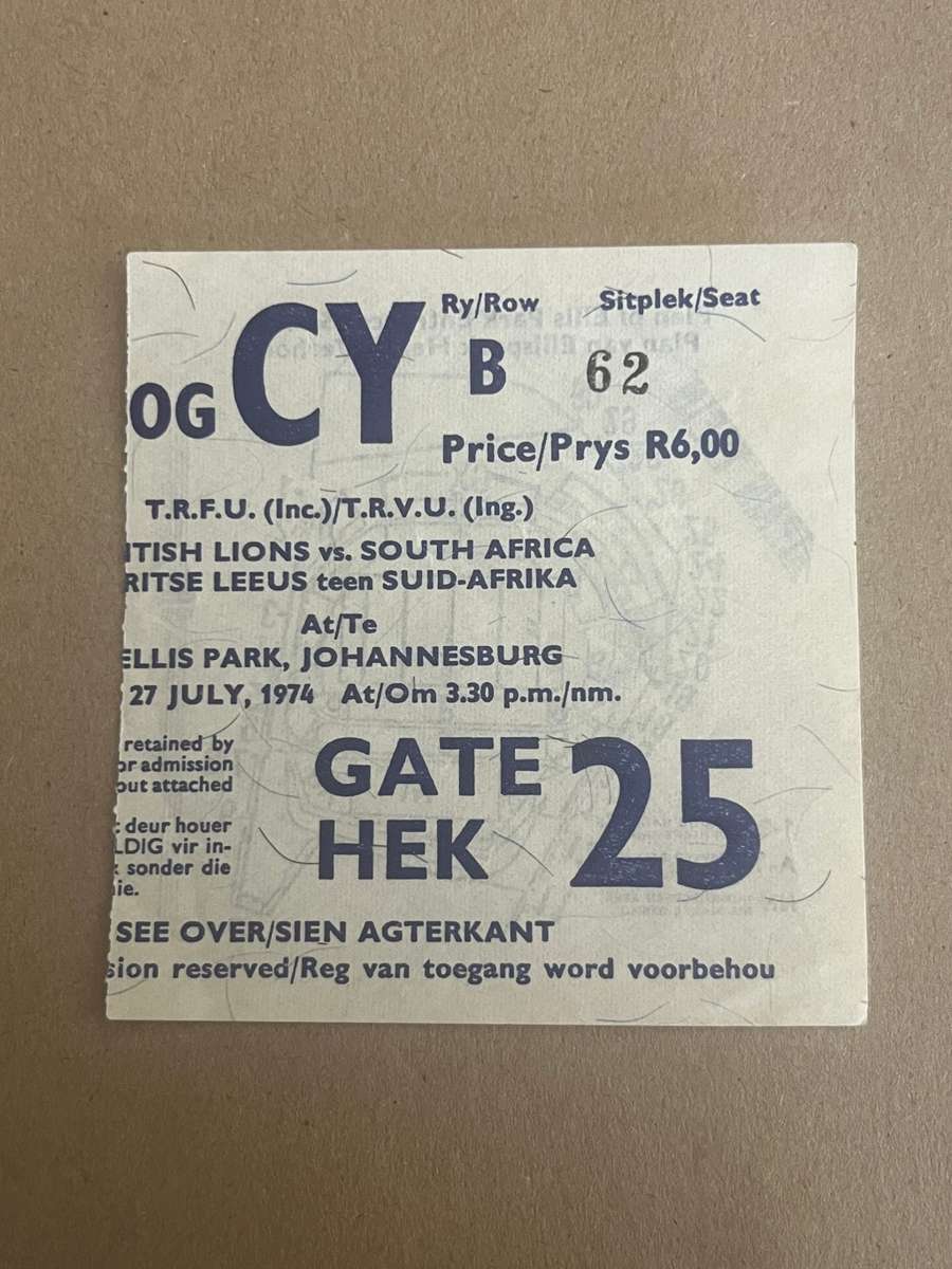 Rugby Ticket - South-Africa vs British Lions 27/07/1974