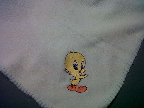 Green Fleecy baby blanket - Tweety Bird - Embroided