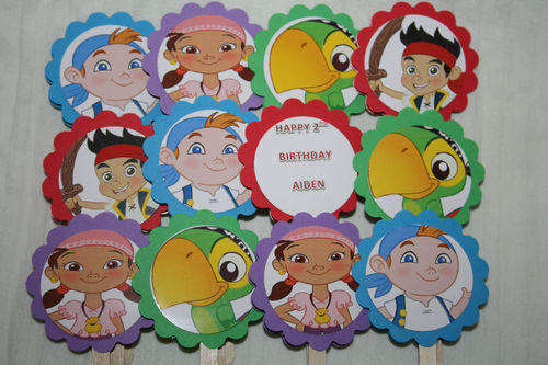Handmade Jake and the Neverland Prirates Party Supplies - 6 cupcake toppers