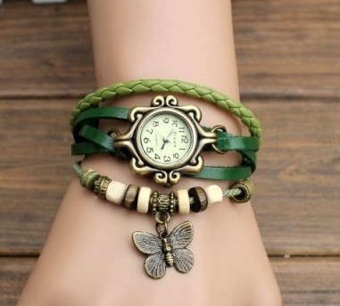 HIGH QUALITY WOMEN GENUINE LEATHER VINTAGE BRACELET WATCHES (BUTTERFLY)