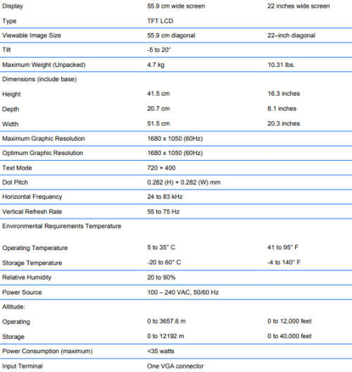 HP LE2201W LCD Monitor