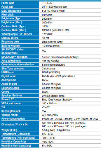 ASUS VK246H LCD Monitor