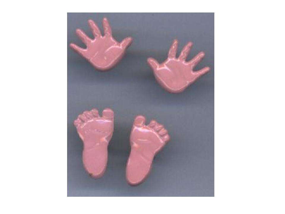 BRADS:  pink hands and feet - size +/- 18mm (PACK CONTAINS 2 HANDS AND 2 FEET)