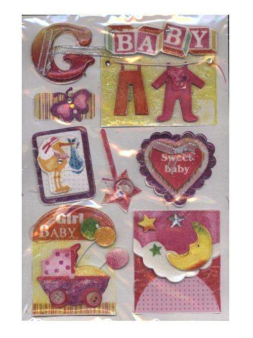 3-D HANDMADE SCRAPBOOKING BABY GIRL STICKERS - pack size 130x185mm