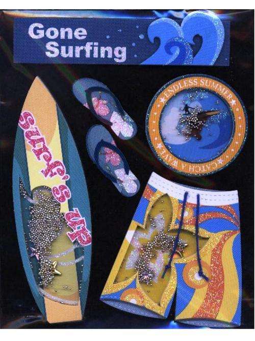 GONE SURFING - shaker box 3-D embellishments - pack size - 120x150mm
