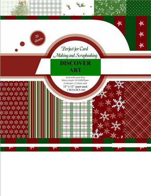 SCRAP PAPER PACK - 20 sheets of 12x12 varients - COLOUR red+green or christmas