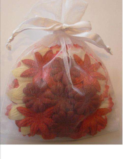 FLOWERS:  25 mixed flowers in a silk bag - colour RED AND WHITE