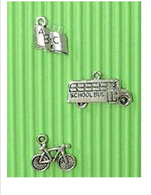 CHARMS:  THEME SCHOOL - 3 charms/ pkt - size  between 10 and 20mm