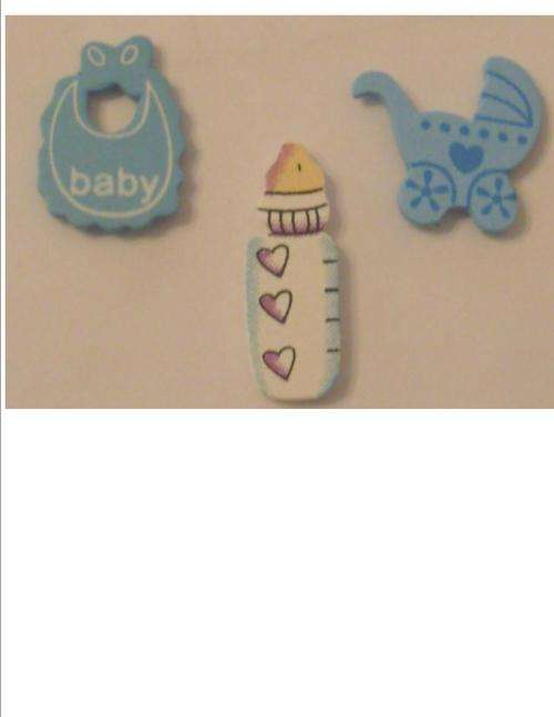 WOODEN BABY EMBELLISHMENTS - pram, bib and bottle - size +-2-3cm