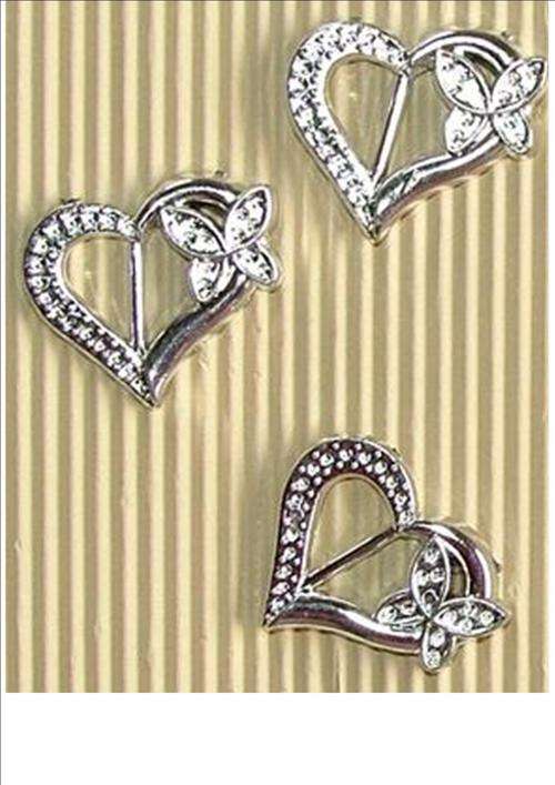 HEART BUCKLE WITH BUTTERFLY - 30mm x3 per packet