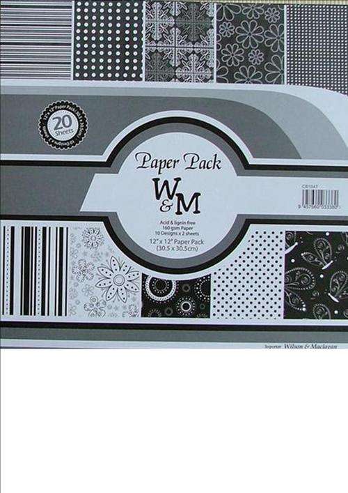 BLACK PAPER PACK  (30.5x30.5cm) 20 PAGES -- 2 of each design