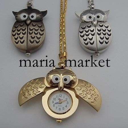 New Silver Owl Necklace Quartz Watch Gift Pendant