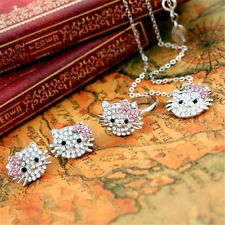 'FREE GIFT BOX' ' XMAS GIFT HELLO KITTY CRYSTAL SET NECKLACE RING EARINGS
