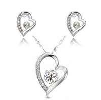 Delicate White Gold Plated Heart Necklace/Earrings, Make With Austria Crystal,Crystal Set