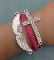 Infinity Bracelets Pink and Silver Wings cross Glitter